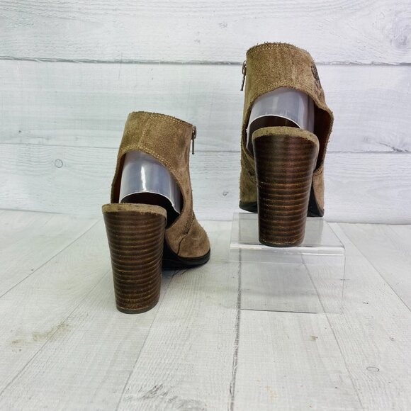 Lucky Brand LISTANA Taupe Rose  Leather Suede Peep Toe Heel Bootie Shoe Size 9 M - Picture 8 of 13